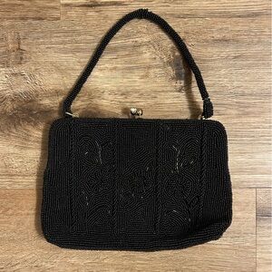 Black beaded hand bag